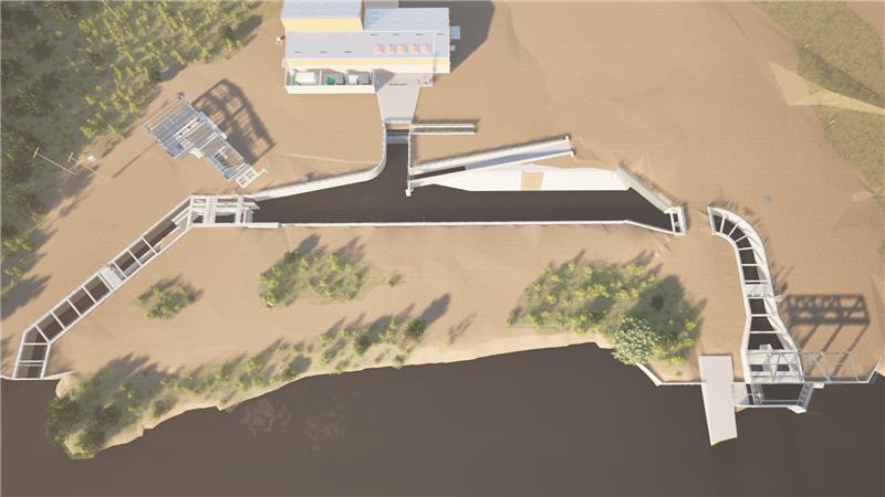 An artist rendering of the San Juan Lateral Intake and River Pumping Plant to be constructed in northwest New Mexico by Ames Federal Contracting Group, LLC. Reclamation photo.